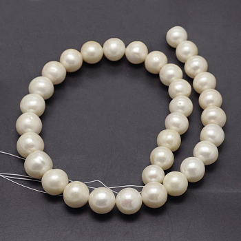Natural Cultured Freshwater PearlBeads Strands, Round, Beige, 12~15mm, Hole: 0.8mm, about 34pcs/strand, 15.7 inch
