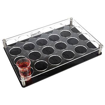 Glitter 24 Round Holes Acrylic Shot Glasses Holders, Beer Wine Glasses Organizer Rack for Family Party Bar Pub, Rectangle, Black, 220x325x43mm, Hole: 8mm, Inner Diameter: 45mm