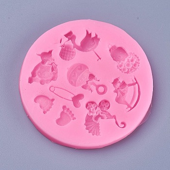 Food Grade Silicone Molds, Fondant Molds, For DIY Cake Decoration, Chocolate, Candy, UV Resin & Epoxy Resin Jewelry Making, Mixed Shapes, Deep Pink, 75x7mm