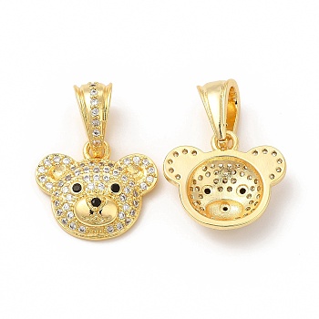 Brass Micro Pave Cubic Zirconia Pendants, Cadmium Free & Lead Free, Bear Head Charm, Real 18K Gold Plated, 16x18x5.5mm, Hole: 5x8mm