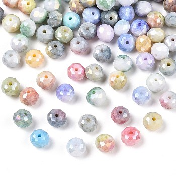 150Pcs Faceted Electroplated Glass Beads Strands, AB Color Plated, Rondelle, Mixed Color, 10x7mm, Hole: 0.9mm