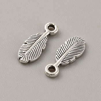 Tibetan Style Alloy Pendants, Feather Charms, Antique Silver, 12x4.5x1.5mm, Hole: 1.2mm