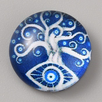 Glass Cabochons, Half Round/Dome with Evil Eye, Colorful, 12x4mm