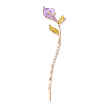 Alloy Enamel Flower Hair Sticks, with Loop, Long-Lasting Plated, Hair Accessories for Women, Medium Orchid, 178x40mm