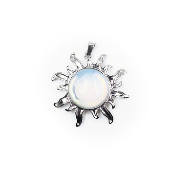 Opalite Pendants, Sun Charms, with Platinum Plated Alloy Findings, 39x39mm
