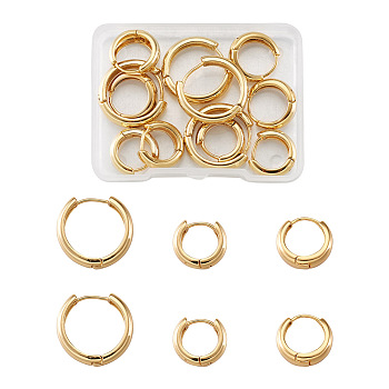 6 Pairs 3 Styles Brass Huggie Hoop Earrings, Long-Lasting Plated, Ring, Real 18K Gold Plated, 2 pairs/style