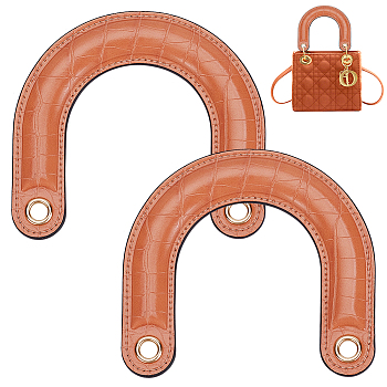 PU Leather Travel Bag Handles, with Iron Grommets, for Bag Replacement Accessories, Sandy Brown, 11.3x12x0.6cm, Hole: 8mm