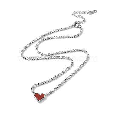 Red Acrylic Heart Pendant Necklace(NJEW-F317-05P)-2