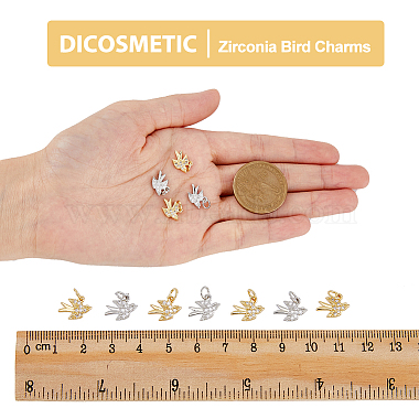 dicosmétique 16 pcs 2 couleurs laiton micro pavé clair cubique zircone breloques oiseaux(FIND-DC0003-26)-3