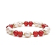 Natural Carnelian(Dyed & Heated) & Pearl Round Beaded Stretch Bracelet for Women(BJEW-JB09246-02)-1