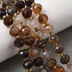 Natural Banded Agate Beads Strands, Faceted Rondelle Beads, with Seed Beads, 8x6~6.5mm, Hole: 1mm, about 23~24pcs/strand, 7.68''(19.5cm)~8.07''(20.5cm)(G-D105-B13)