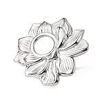 Adjustable 304 Stainless Steel Open Cuff Ring Components, Bezel Cup Ring Settings, Flower, Non-Tarnish, Stainless Steel Color, Tray: 8mm, Inner Diameter: 18mm, Flower: 29x28.5mm(X-STAS-P403-01G-P)