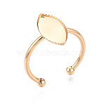 Brass Cuff Ring Findings, Blank Bezel Cup Pad Ring Settings, Real 18K Gold Plated, Horse Eye, Tray: 14x7mm, 15x8mm, Adjustable(KK-N276-03E-G)