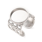 304 Stainless Steel Cable Chain Cuff Ring Components, Round Pad Ring Setting, Stainless Steel Color, 14~15.5mm,18mm, Tray Size: 14mm(SA-CBA94B1-01P-04)