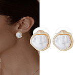1Pair Baroque Alloy & Imitation Pearl Stud Earrings, Oval, Golden, 16x13mm(EJEW-LP0008-014)
