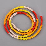 Opaque 7 Colors Frosted Glass Beads Strands, Segmented Multi-color Beads, Faceted Rondelle, Mixed Color, 3x2.5mm, Hole: 0.6mm, about 196~210pcs/strand, 17.32 inch~19.02 inch(44cm~48.3cm)(FGLA-T002-02A-A03)