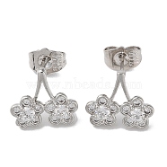 Brass Rhinestone Dangle Stud Earrings with Glass, Flower, Platinum, 11.5x14mm(EJEW-Z021-08P)