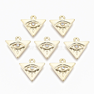 Alloy Pendants, with Crystal Rhinestone, Cadmium Free & Nickel Free & Lead Free, Triangle with Eye, Real 18K Gold Plated, 14x15x2.5mm, Hole: 1.5mm(PALLOY-S135-012-NR)