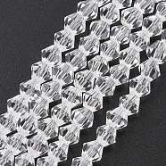Imitate Austrian Crystal Bicone Glass Beads Strands, Grade AA, Faceted, Clear, 4x4mm, Hole: 1mm, about 93~95pcs/strand, 14 inch(GLAA-F029-4x4mm-13)