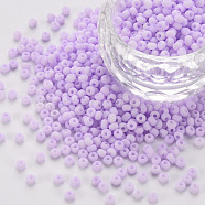 8/0 Opaque Glass Seed Beads, Round Hole, Frosted Colours, Round, Medium Orchid, 3~4x2~3mm, Hole: 0.8mm, about 15000pcs/Pound(SEED-S048-N-006)