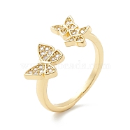 Clear Cubic Zirconia Triple Butterfly Cuff Ring, Open Ring for Women, Cadmium Free & Lead Free, Real 18K Gold Plated, US Size 6 1/2(16.9mm)(RJEW-K235-09G)