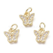 Brass Micro Pave Clear Cubic Zirconia Pendants, with Jump Rings, Butterfly, Real 18K Gold Plated, 10x10x1.5mm, Hole: 3.5mm(KK-P188-N01-G)