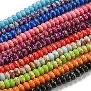 Synthetic Mixed Gemstone Beads Strands, Synthetic Imperial Jasper & Snowflake Obsidian, Dyed, Rondelle, Mixed Color, 8~8.5x5~5.5mm, Hole: 1.2mm, about 76~77pcs/strand, 15.20''~15.47"(38.6~39.3cm)(G-D077-E01-01)