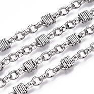 Brass Twist Knot Lock Link Chains, Unwelded, with Spool, Real Platinum Plated, 9.5x7x3.5mm, Links: 6.5x2x1mm, about 39.37 Feet(12m)/Roll(CHC-T016-17P)