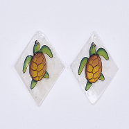 Printed Capiz Shell Pendants, Single-Sided Printed, Rhombus with Sea Turtle, Colorful, 48~49.5x29.5~30.5x1mm, Hole: 1.6mm(SHEL-T016-08I)
