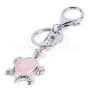 Natural Rose Quartz Sea Turtle Pendant Keychains, with Alloy Findings, for Car Bag Accessories Pendant, 11.2x3.1cm(WG34080-04)