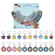 Dog Paw Print Alloy Enamel with Glitter Powder Pendant Stitch Markers, Crochet Leverback Hoop Charms, Locking Stitch Marker with Wine Glass Charm Ring, Mixed Color, 3.2~3.7cm, 2 style, 10pcs/style, 20pcs/set(HJEW-AB00447)