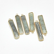 Natural Labradorite Pendants, with Golden Tone Brass Findings, Faceted, Rectangle, Gainsboro, 46.5~47.5x10x4~6mm, Hole: 2mm(G-Q494-54B)