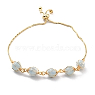 Natural Aquamarine Wrapped Bracelets, Golden Brass Slider Bracelet for Women, Lead Free & Cadmium Free, 10-5/8 inch(27cm)(BJEW-A122-10I)