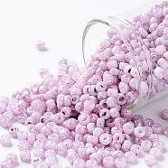 TOHO Round Seed Beads, Japanese Seed Beads, (1200) Opaque White Pink Marbled, 8/0, 3mm, Hole: 1mm, about 222pcs/10g(X-SEED-TR08-1200)