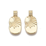 Brass Pendants, Oval with Sun, Nickel Free, Real 18K Gold Plated, 21.5x10.5x4.5mm, Hole: 2mm(X-KK-R133-006-03G-NF)