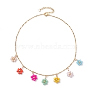 Bohemian Style Stainless Steel Glass Pendant Necklaces for Women, Flower, Colorful, 14.76 inch(37.5cm)(NJEW-JN04654)