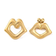 Ion Plating(IP) 304 Stainless Steel Stud Earrings, Lip, Real 14K Gold Plated, 20x22mm(EJEW-G395-08G)