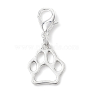 Alloy Pendant Decorations, with Zinc Alloy Lobster Claw Clasps, Cadmium Free & Lead Free, Bear Paw Prints, Antique Silver, 36mm(HJEW-JM01794-03)