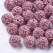 Handmade Polymer Clay Rhinestone Beads, Round, Pave Disco Ball Beads, Light Rose, PP13(1.9~2mm), 7 rows rhinestone, 11.5~12mm, Hole: 1.4mm(RB-S250-12mm-A1)