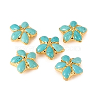 Synthetic Turquoise Beads, with Golden Plated Edge Brass Findings, Flower, 34~35x35~35.5x12~12.5mm, Hole: 1mm(X-G-L543-031G)