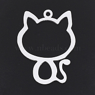 Aluminium Kitten Pendants, Laser Cut Pendants, Cat Silhouette Shape, Silver Color Plated, 49.5x38x1mm, Hole: 3mm(ALUM-T001-106S)