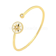 Rack Plating Brass Pave Clear Cubic Zirconia Sun Open Cuff Bangles, with Enamel, Real 18K Gold Plated, Long-Lasting Plated, Lead Free & Cadmium Free, White, Inner Diameter: 2-1/4 inch(5.6cm), 14mm(BJEW-B110-03G-01)