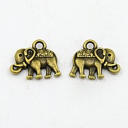 Vintage Elephant Charms, Tibetan Style Charms, Cadmium Free & Nickel Free & Lead Free, Antique Bronze, 12x14x2.5mm, Hole: 1mm(PALLOY-ZN-47017-AB-FF)