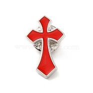 Cross Enamel Pin, Platinum Alloy Badge for Backpack Clothes, Red, 24.5x15.5x1.5mm(JEWB-C001-01E)
