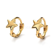 Brass Huggie Hoop Earrings, Ring with Star, Real 18K Gold Plated, 10x2mm, Pin: 1mm(EJEW-H121-07G)