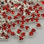 Sew on Rhinestone, Grade A Glass Rhinestone, with Brass Prong Settings, Garments Accessories, Silver Color Plated Metal Color, Light Siam, 3~3.2x3~3.2mm, Hole: 1mm, about 1440pcs/bag(RB-J179-SS12-227)