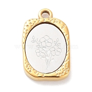 304 Stainless Steel Pendants, Rectangle with Twelve Zodiac Flower Charm, Golden & Stainless Steel Color, February Violet, 23x14.5x3mm, Hole: 2mm(STAS-F303-B02)