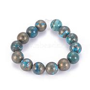 Natural Pyrite Beads Strands, Dyed, Round, Dodger Blue, 14mm, Hole: 1mm, about 14pcs/strand, 8 inch(G-K181-14mm-H01)