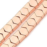 Electroplated Synthetic Non-magnetic Hematite Beads Strands, Hexagon & Hourglass Shape, Rose Gold Plated, 5.5x7x3mm, Hole: 0.9mm, about 96pcs/strand, 16.14 inch(41cm)(G-C136-A01-02)