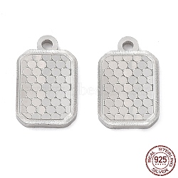 925 Sterling Silver Charms, Rectangle with Polka Dot Charm, Textured, Real Platinum Plated, 13x8x1.2mm, Hole: 1.4mm(X-STER-C003-02P)